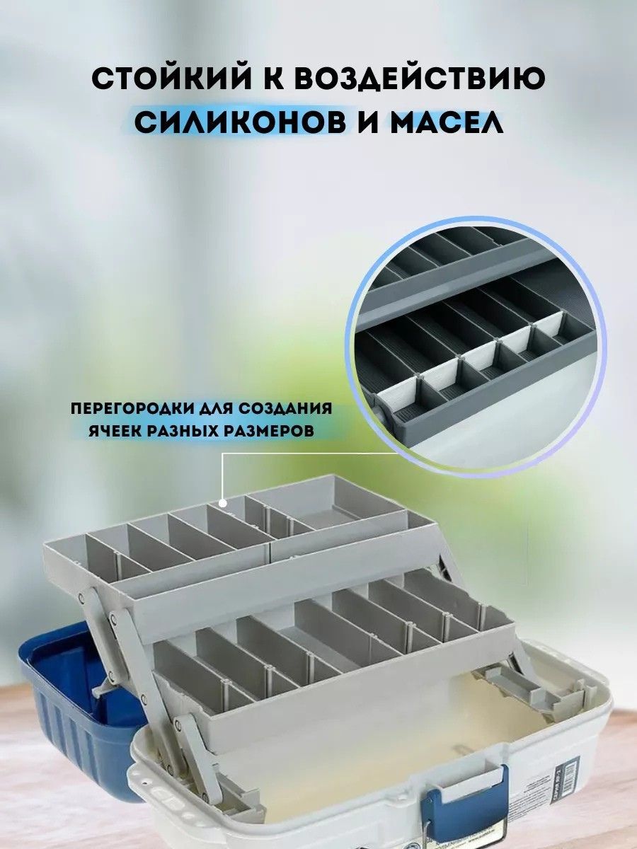 Ящик рыболовный для хранения снастей / ящик для снастей рыболовных двухполочный ЯР-2 синий