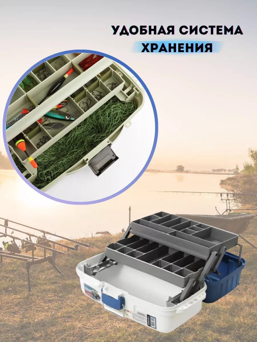 Ящик рыболовный для хранения снастей / ящик для снастей рыболовных двухполочный ЯР-2 синий