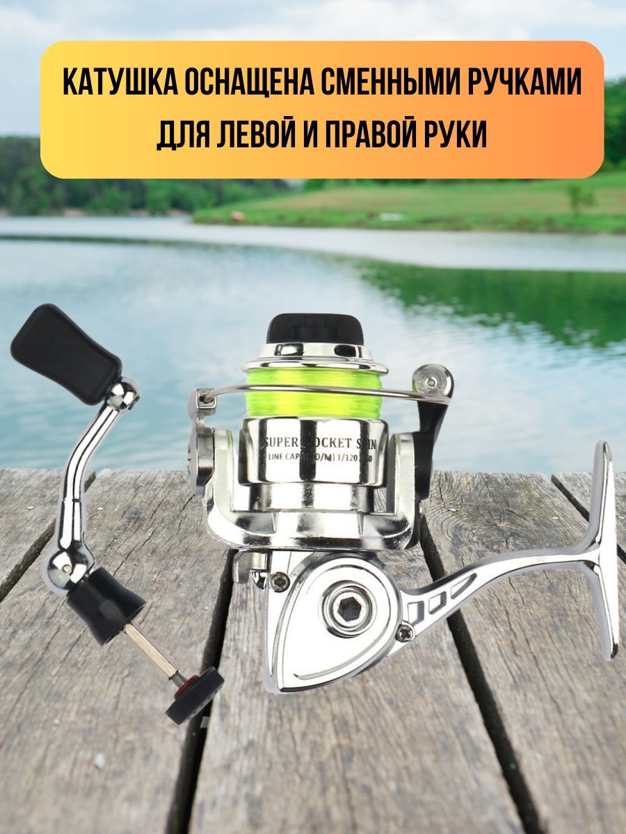 Портативная удочка в форме ручки 1.8 м / телескопическая удочка из алюминиевого сплава в комплекте металлическая спиннинговая катушка с леской черный