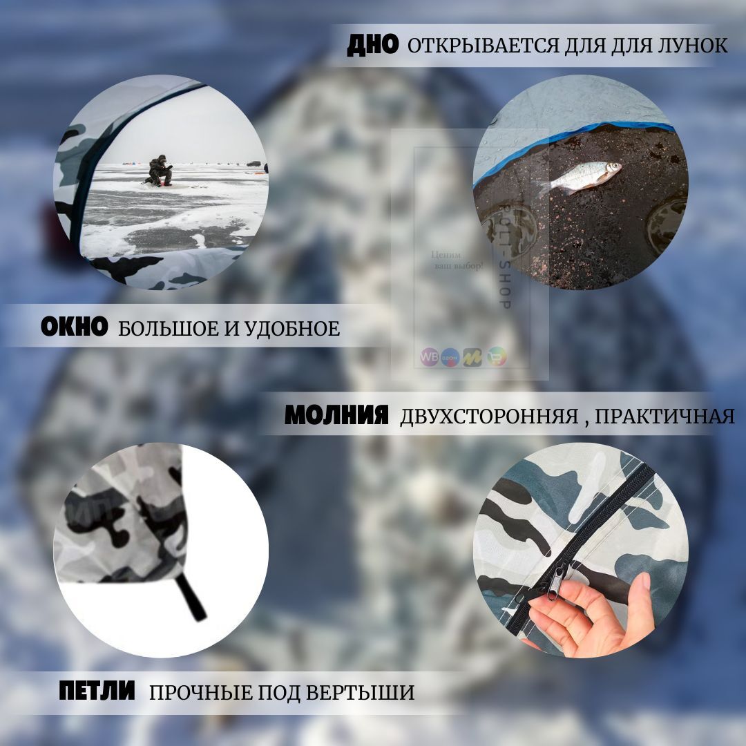 Палатка для зимней рыбалки автомат / Палатка туристическая зимняя дно на молнии , камуфляжная 1.5х1.5м