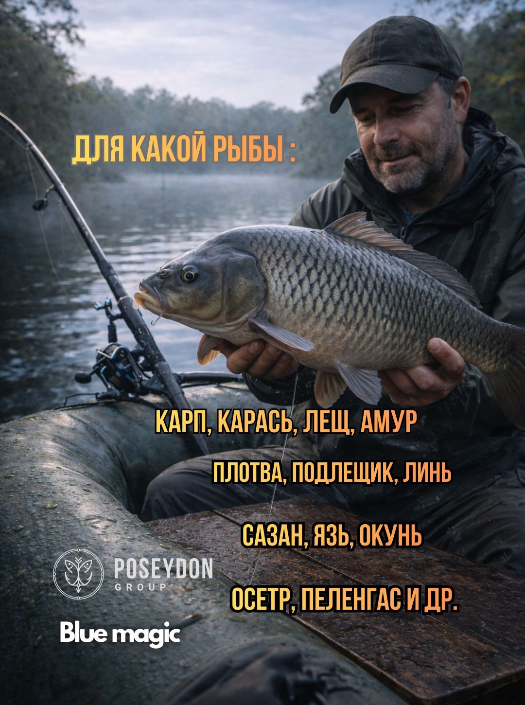 Прикормка для ловли методом Flat Пряная Вишня POSEYDON 1кг / прикормка для рыбалки