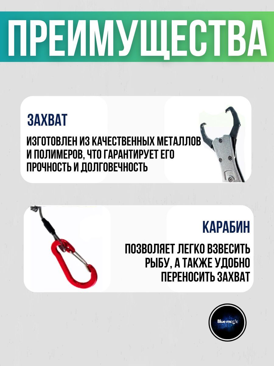Захват для рыбы Липгрип губной 30 см / Липгрип металлический для захвата рыбы с весами синий