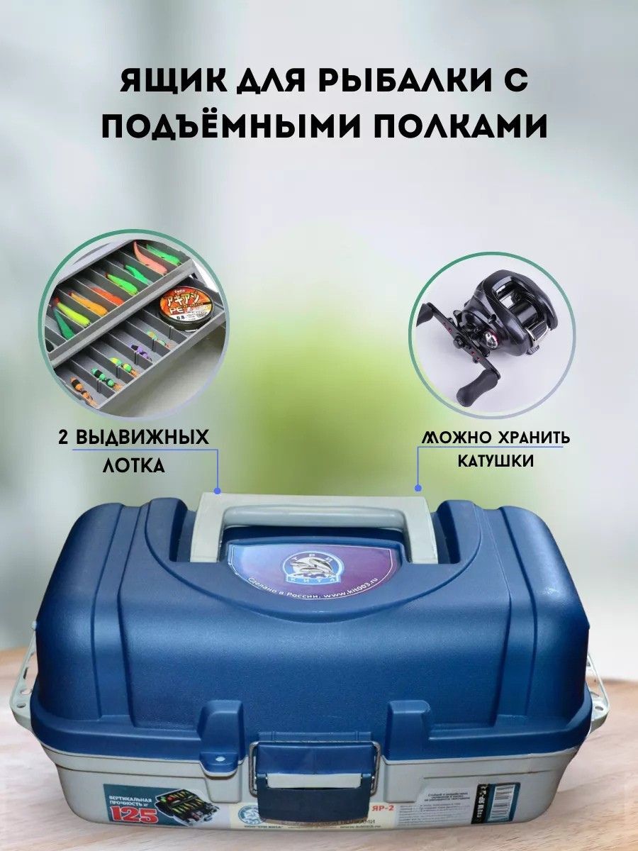 Ящик рыболовный для хранения снастей / ящик для снастей рыболовных двухполочный ЯР-2 синий