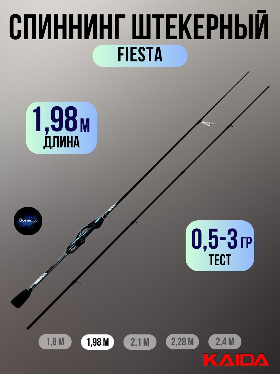 Спиннинг Kaida FIESTA штрекерный тест 0,5-3гр 198см / Удочка рыболовная