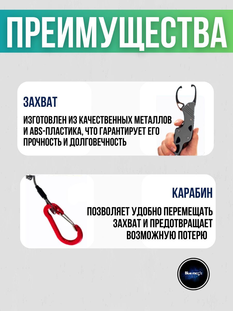 Захват для рыбы Липгрип губной 22 см / Липгрип металлический для захвата рыбы серый