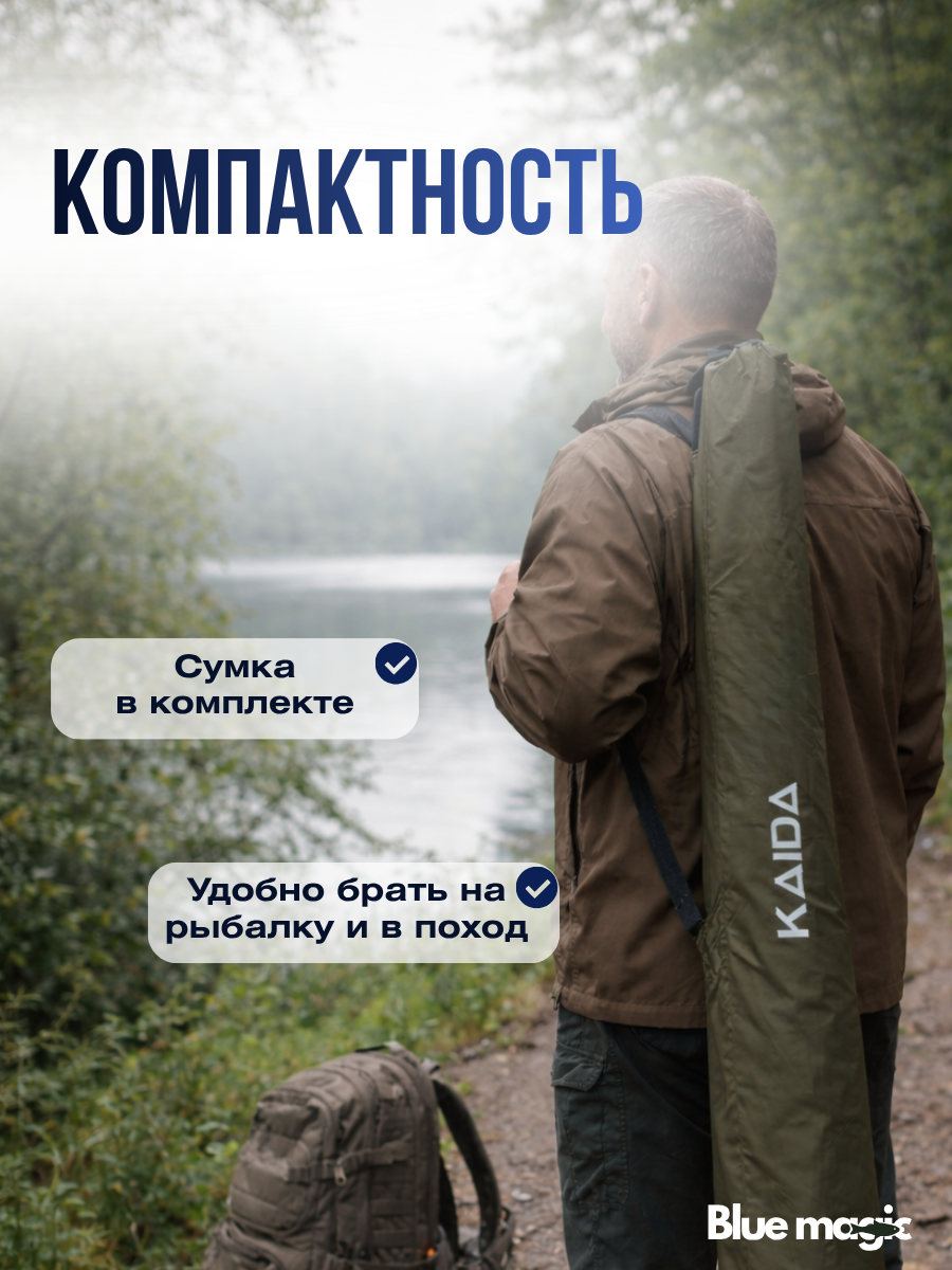 Зонт для рыбалки и отдыха Kaida Зонт карповый с юбкой, на молнии, с окном, обычное двойное сложение, с колышками