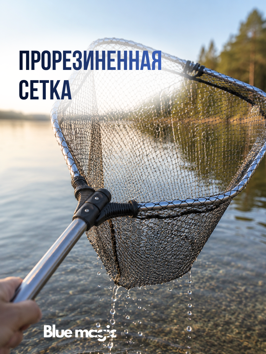 Подсачек телескопический складной Kaida KH02 70см / Садок рыболовный / Подсак сетчатая ткань, крупная ячейка