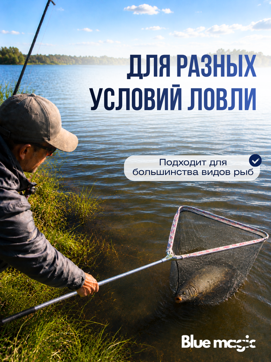 Подсачек Kaida A02-70 треугольный складной,серая сетчатая ткань с ПВХ покрытием,металлик ручка,шестиугольного сечения,металл замок