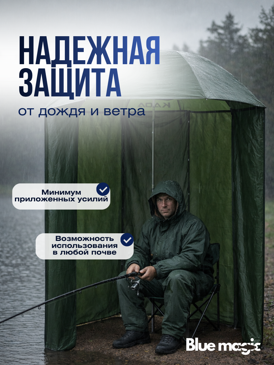 Зонт для рыбалки и отдыха Kaida Зонт карповый с тентом (шторкой) , с боковым наклоном, В 200см