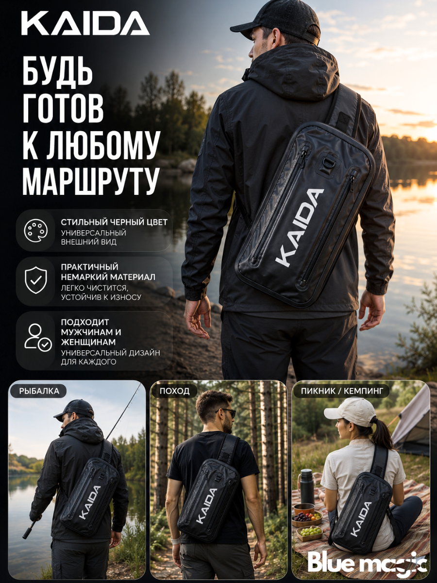 Сумка на плечо Сумка для рыбалки KAIDA водонепроницаемая 40x20x9см черная
