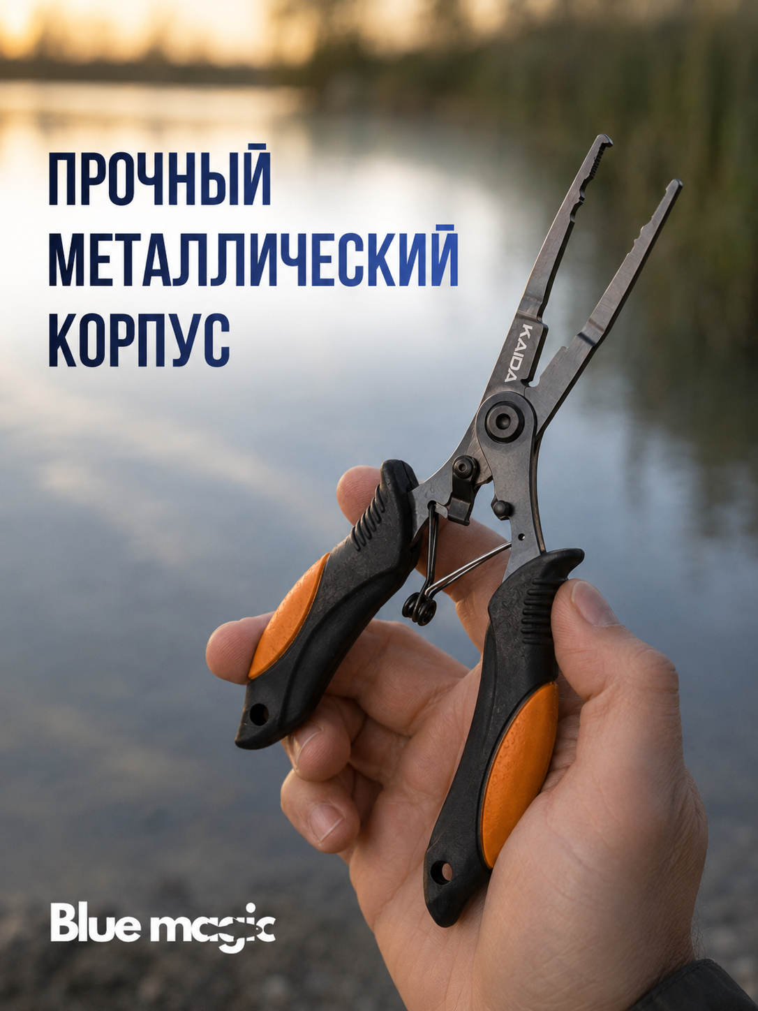 Щипцы-плоскогубцы металлические рыболовные Kaida / плоскогубцы универсальные для рыбалки, для разжимания заводных колец, ножницы рыболовные для лески и плетенки 18 см оранжевый